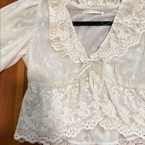 Altar'd State Cream Lace Ruffle Top